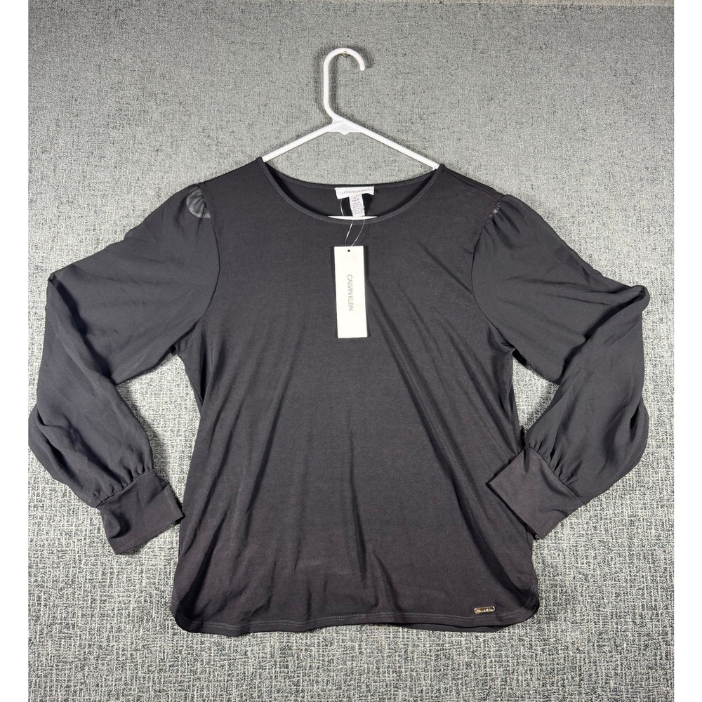 Calvin Klein Womens Jet Black Puff Sleeve Top M9HH7844 NWT Size Small‎